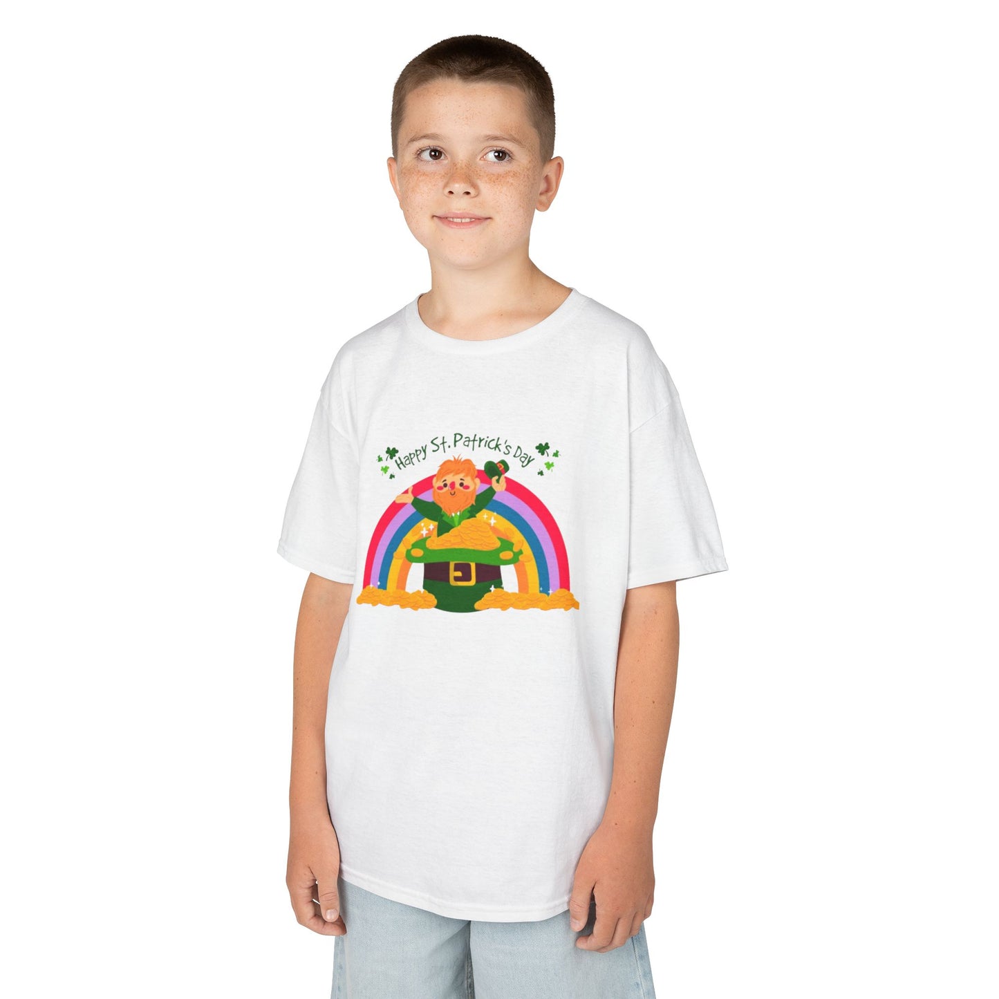 Kids St. Patrick's Day Tee - Happy Leprechaun Rainbow